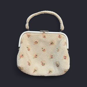 Vintage 1940’s 50’s Reversible Lumured Corde Bead Purse with Pink Flowers